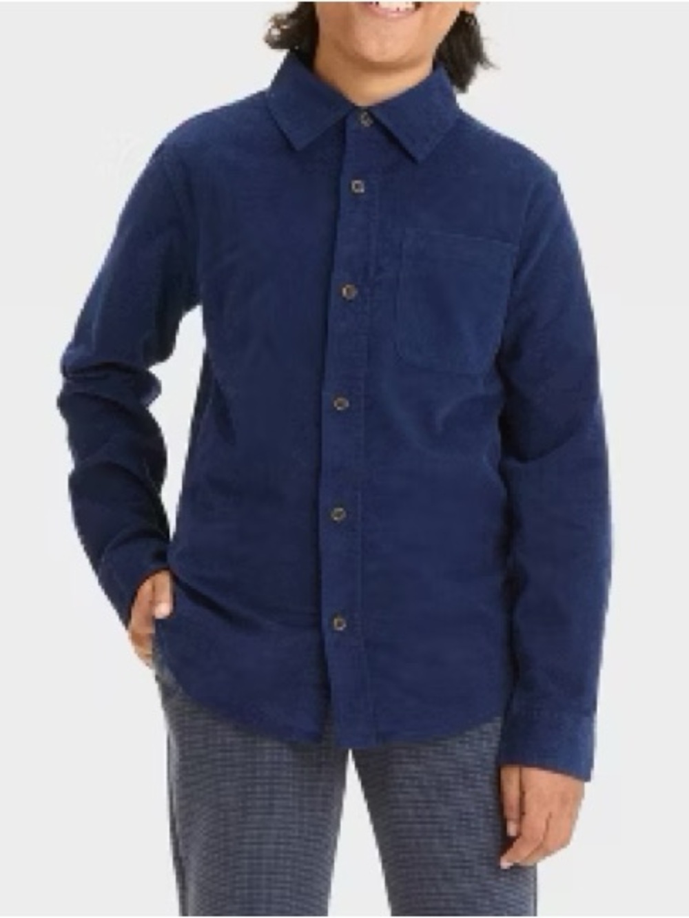 Cat & Jack Boys' Long Sleeve Corduroy
Flannel Button-Down Shirt - Navy Blue XL